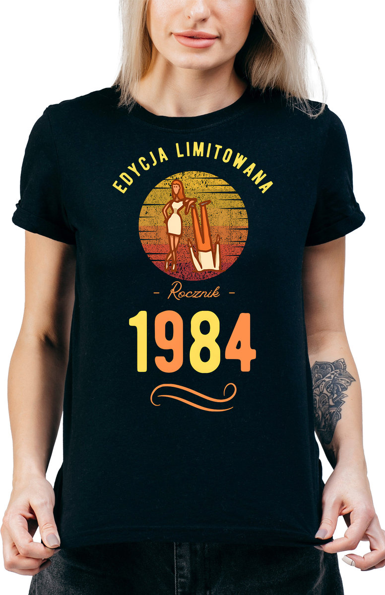 T-SHIRT DAMSKI Z NADRUKIEM PREZENT 40 URODZINY KOSZULKA CZARNA DAMSKA  MODEL  A20
