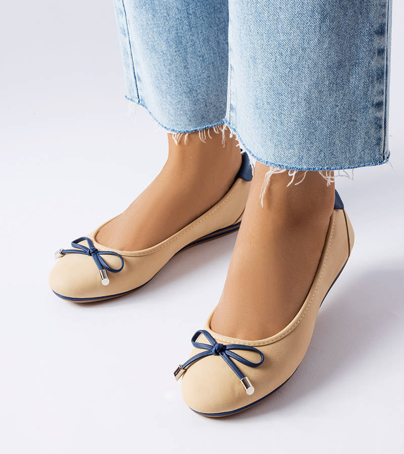 Beżowe balerinki zdobione kokardką Maddalena -37