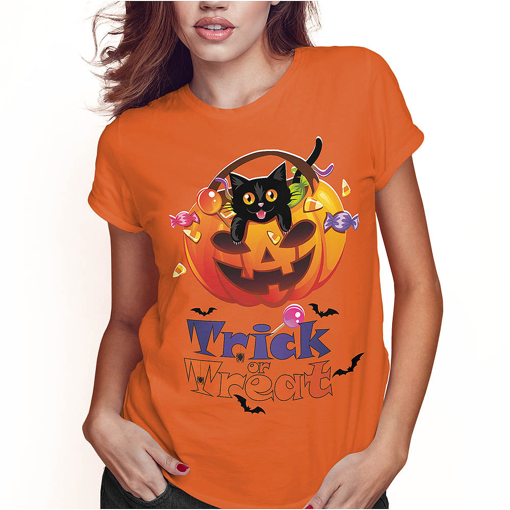 KOSZULKA DAMSKA T-SHIRT HALLOWEEN SŁODYCZE ALBO PSIKUS SUPER JAKOŚĆ