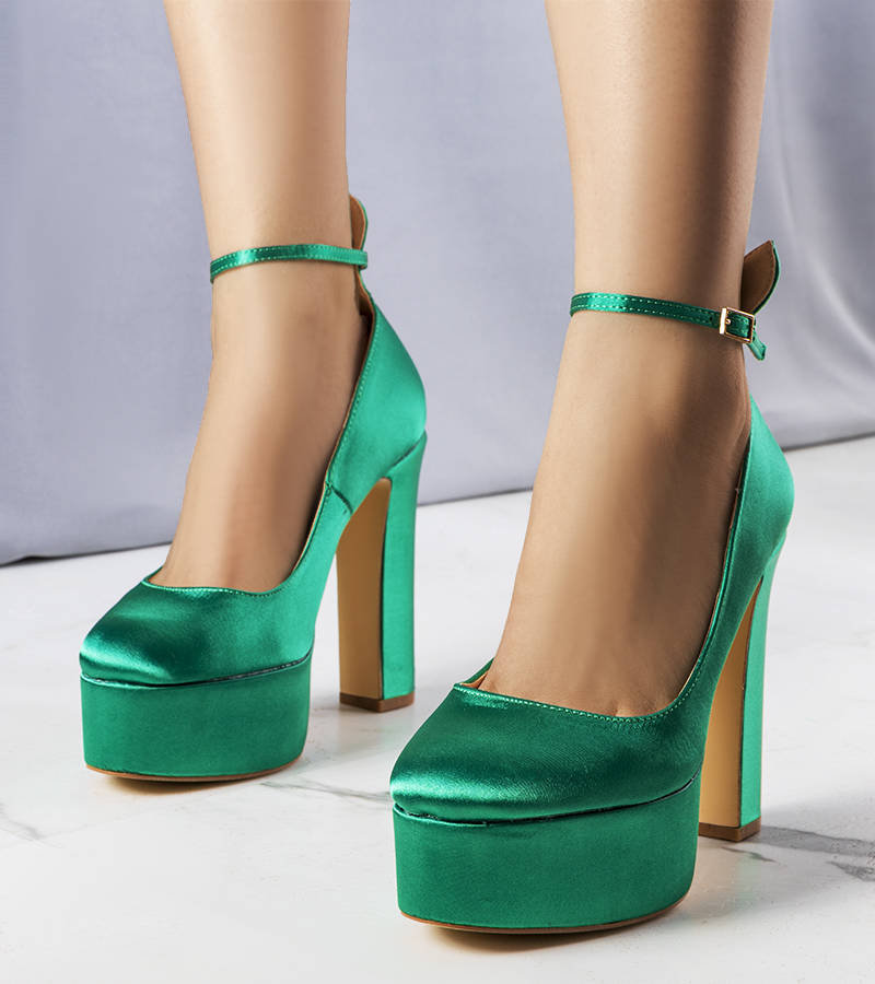 Zielone czółenka na wysokim słupku Lila-38