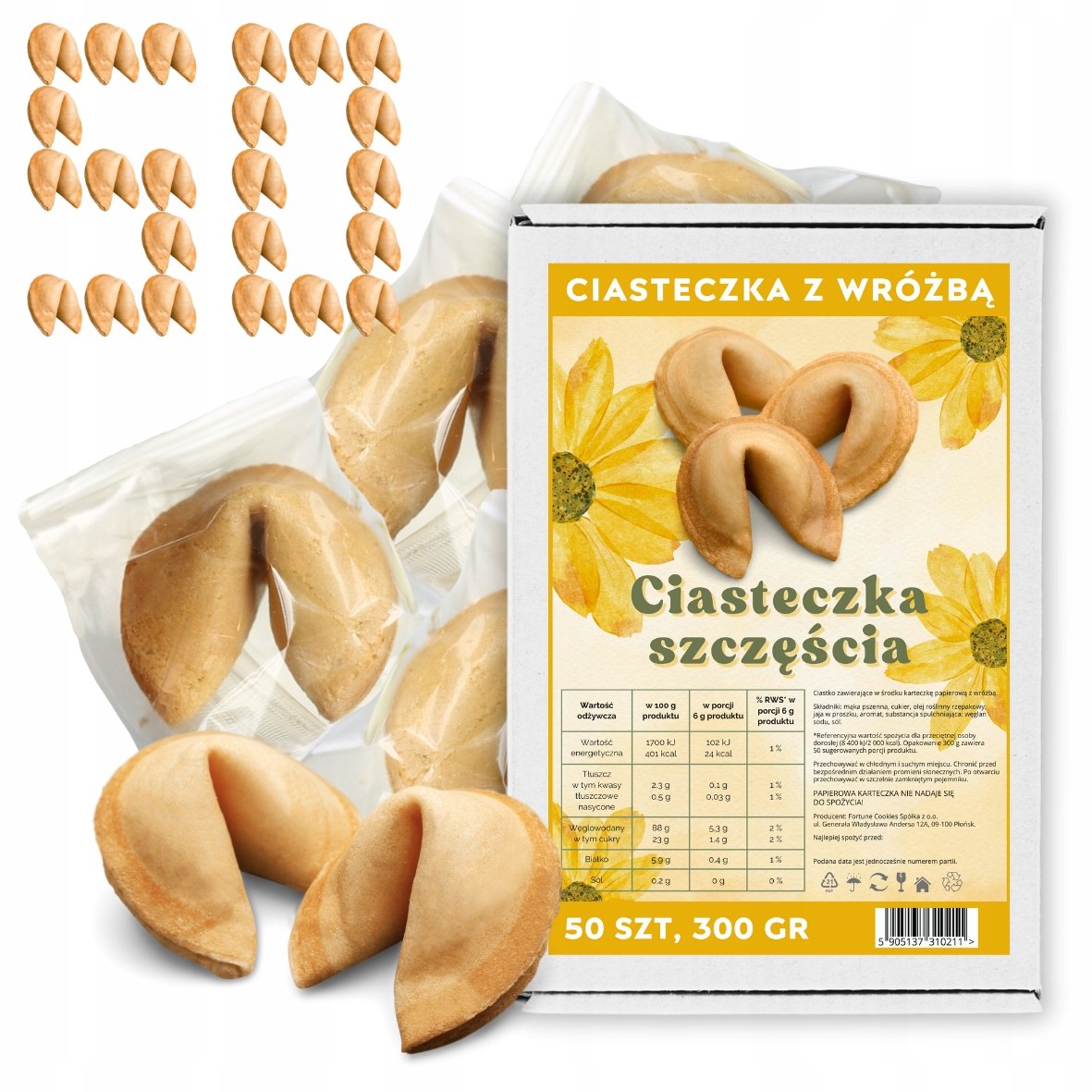 Chińskie Ciasteczka z Wróżbą dla gości Ciasteczka Szczęścia klasyczne 50