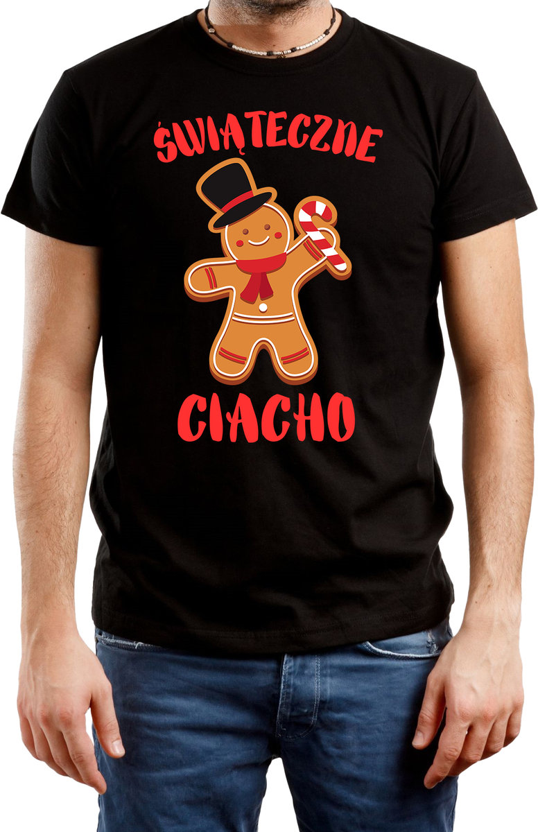 T-SHIRT MĘSKI NADRUK PREZENT ŚWIĘTA ŚWIĄTECZNA KOSZULKA CZARNA R-XXL A428
