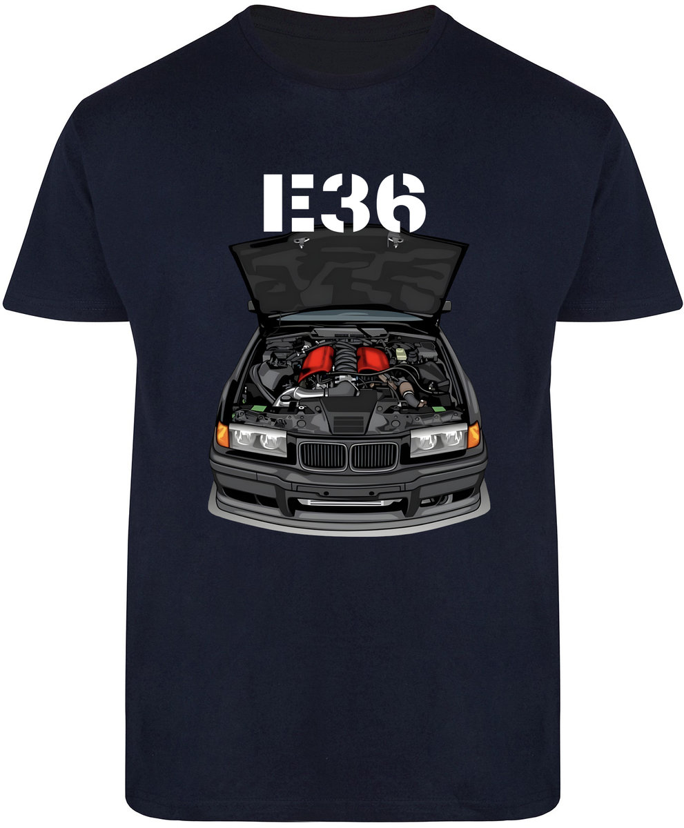 T-SHIRT MĘSKI DLA FANA BMW E36 M3 M POWER KOSZULKA GRANATOWA R-3XL A99