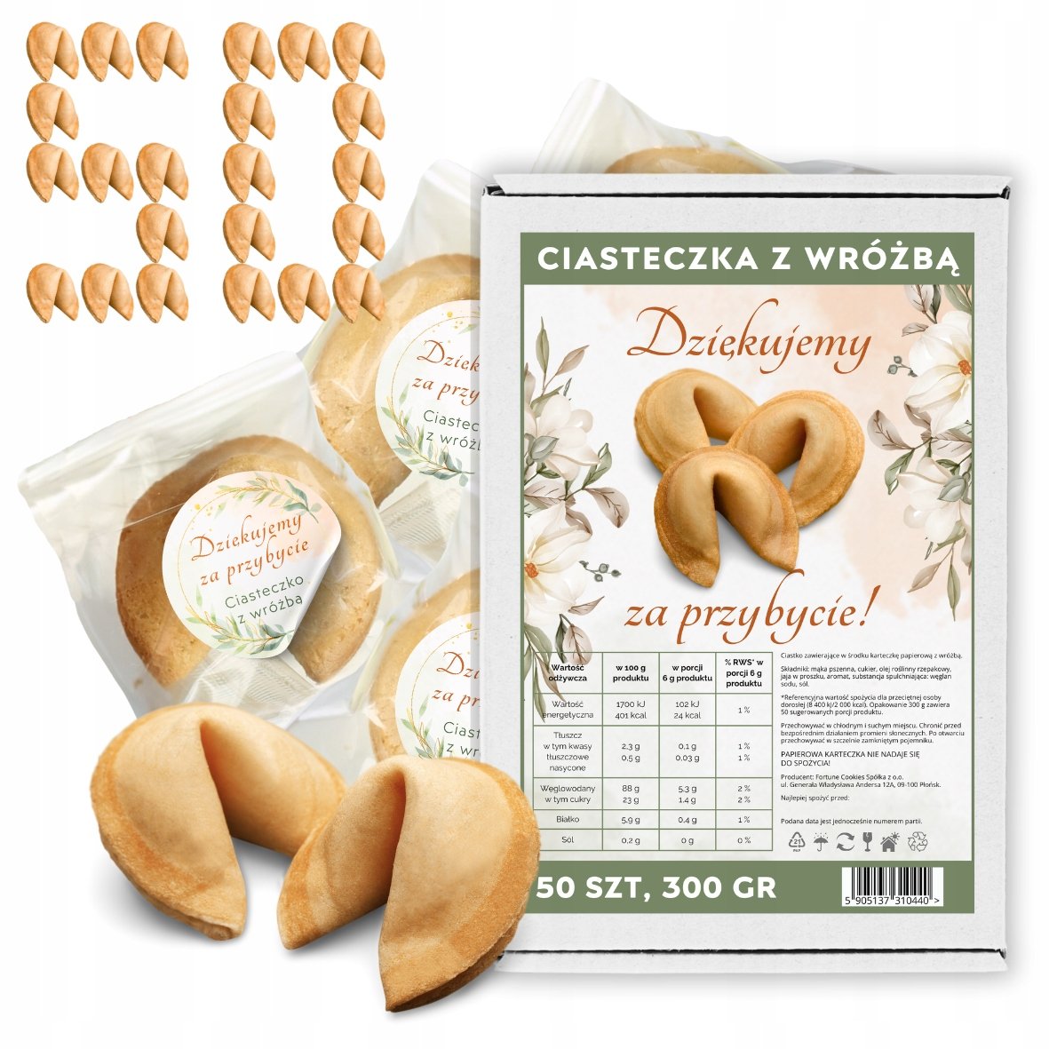 Ciasteczka z Wróżbą dla gości Podziękowanie za Przybycie Magia Losu 50 szt