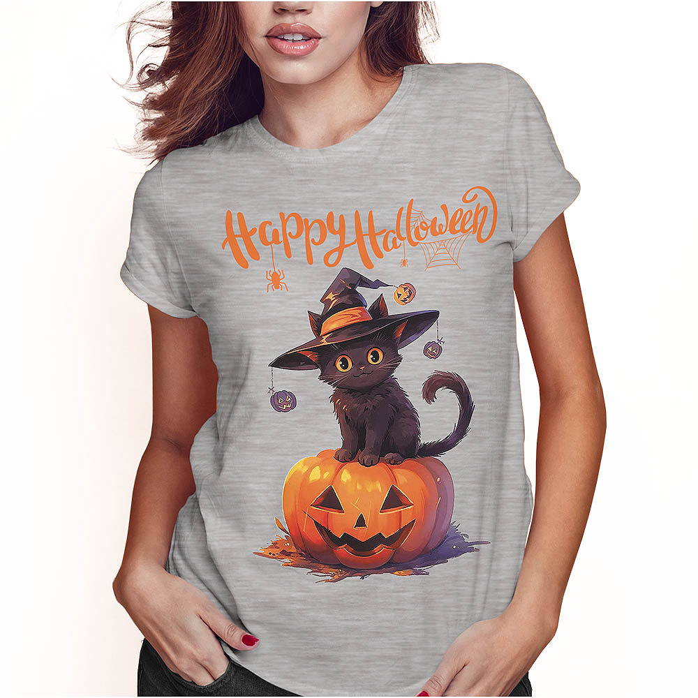 KOSZULKA DAMSKA T-SHIRT HALLOWEEN KOT CZAROWNICA DYNIA SUPER JAKOŚĆ