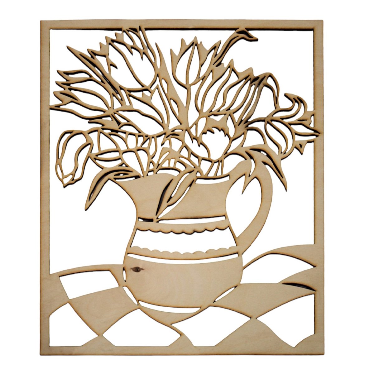 Obraz dekoracyjnyna ścianę 59 x 79 cm wazon z kwiatami drewniany panel elegancki