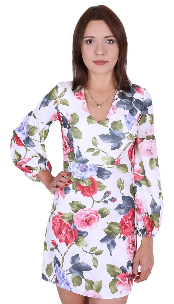 John Zack Sukienka w kwiaty z długim rękawem S
