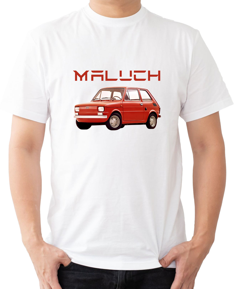 T-SHIRT MĘSKI MOTORYZACYJNA FIAT 126P MALUCH KOSZULKA BIAŁA R-L A534