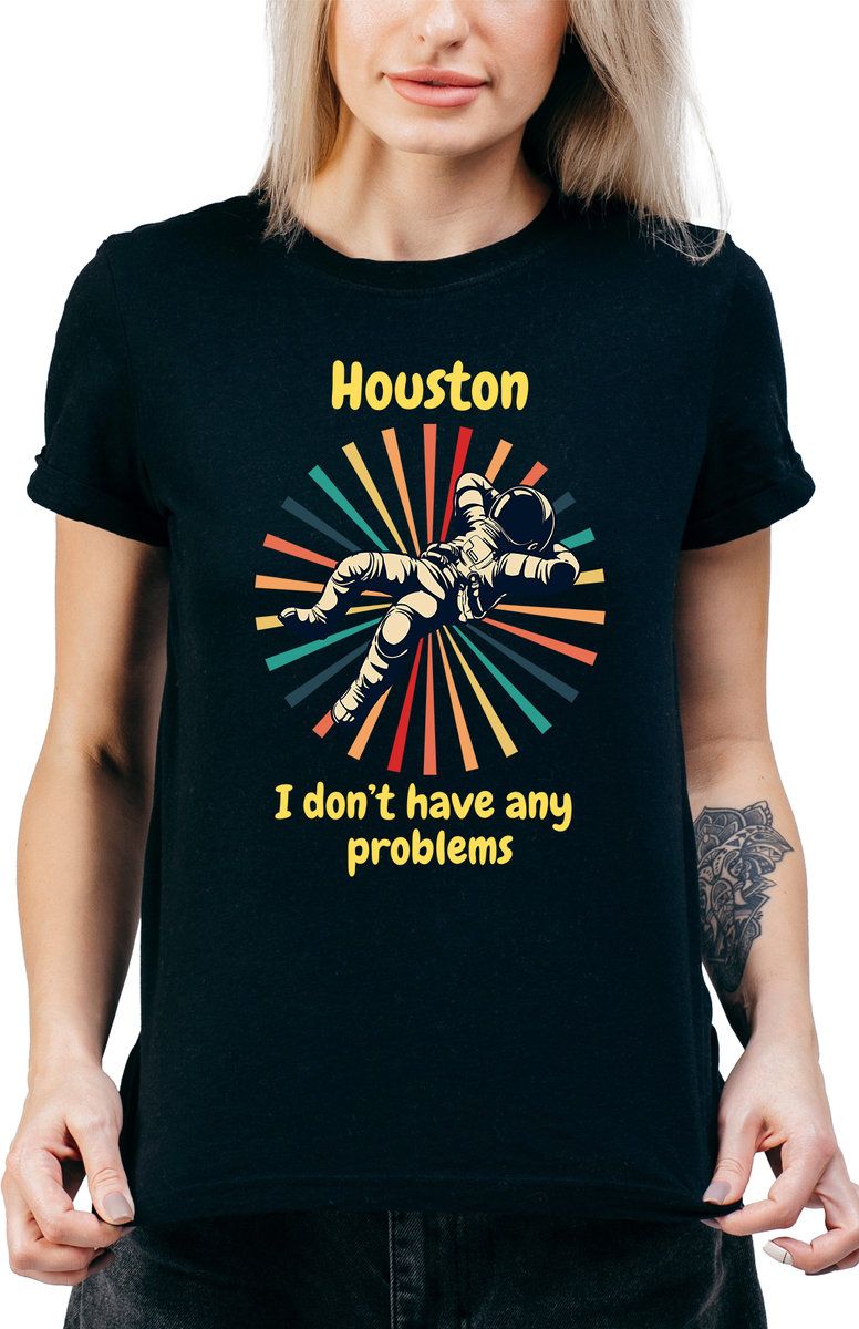 T-SHIRT DAMSKI Z NADRUKIEM PREZENT Y2K ŚMIESZNA NASA HOUSTON R-XL  A204