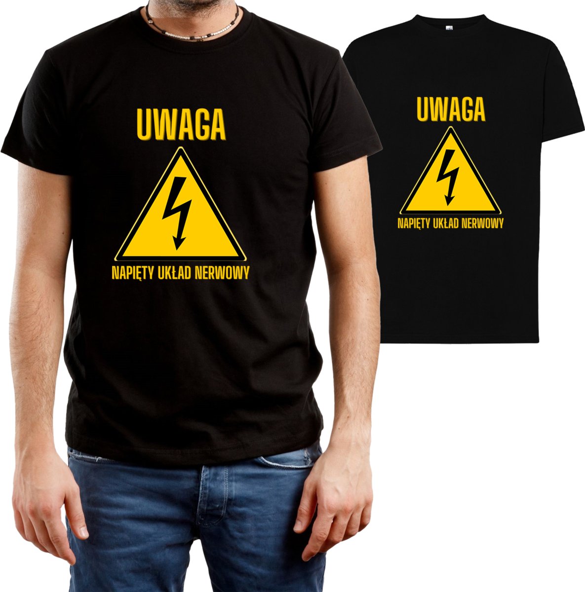T-SHIRT MĘSKI NA PREZENT STRES NERWY ŚMIESZNA KOSZULKA CZARNA R-XS A375