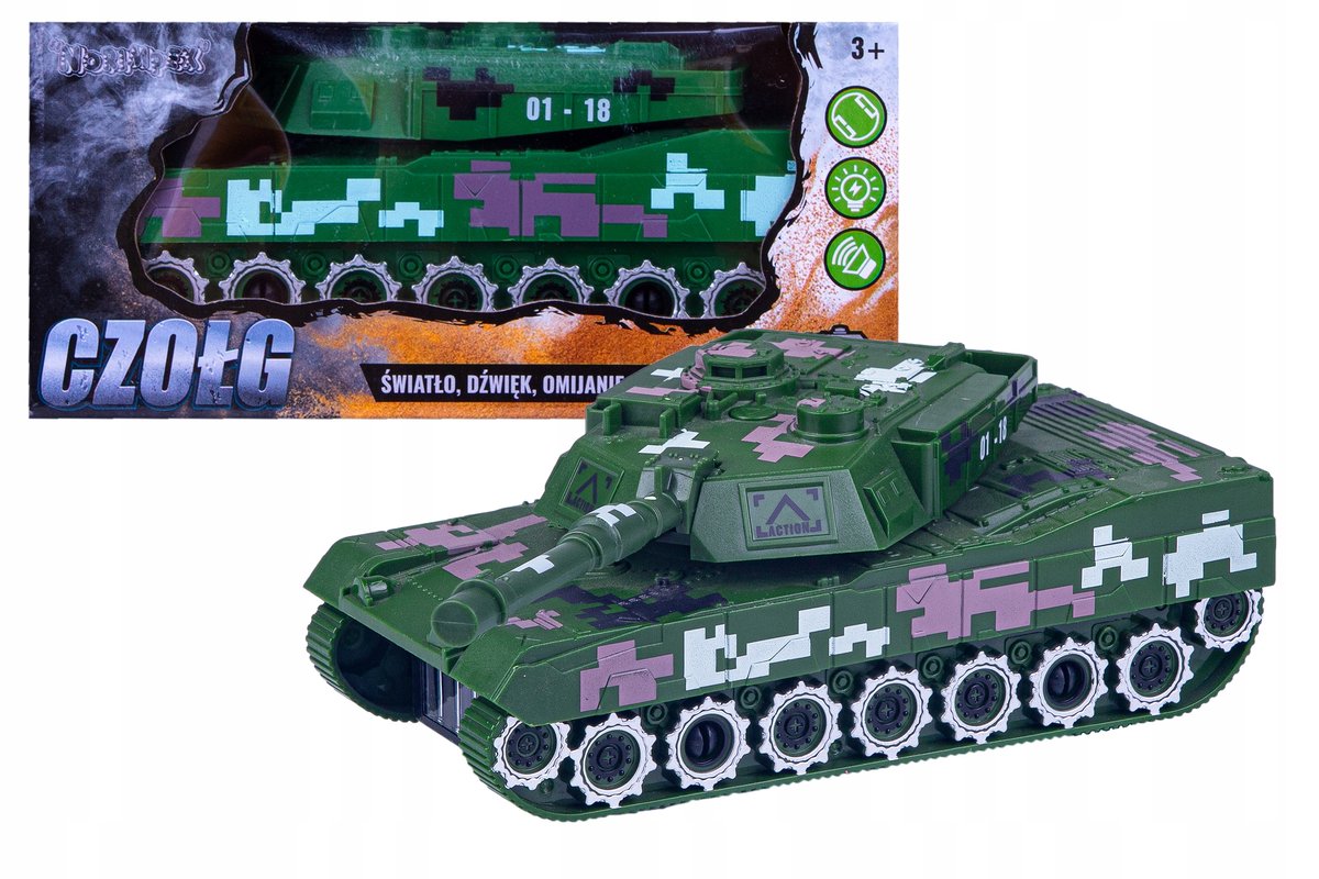 Czołg omijający przeszkody na baterie zabawka dla dzieci militaria