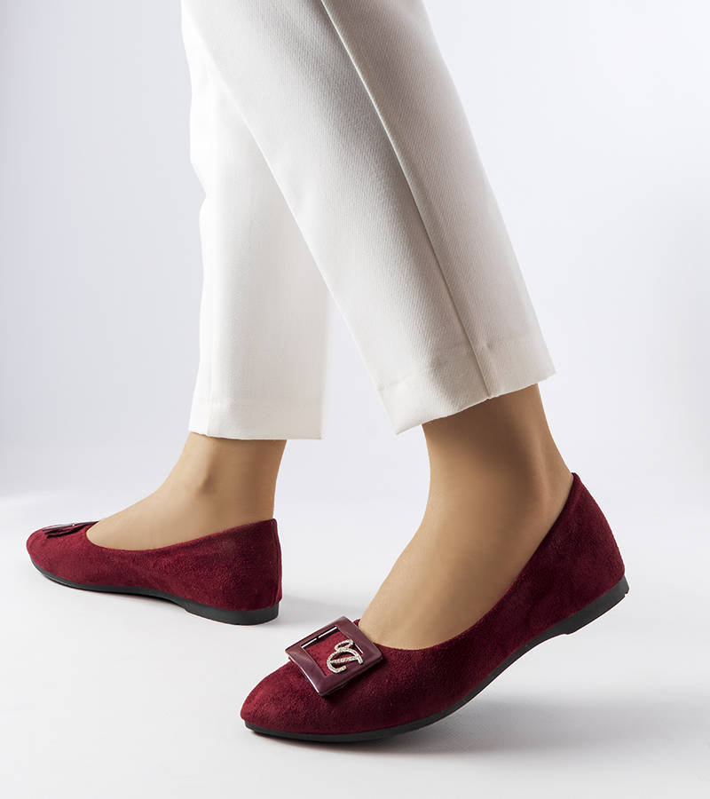 Bordowe balerinki zdobione cyrkoniami Fleming -36