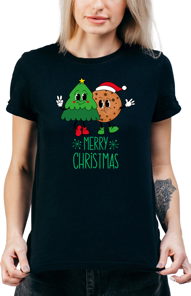 T-SHIRT DAMSKI Z NADRUKIEM ŚMIESZNA KOSZULKA CZARNA ŚWIĘTA PREZENT R-M  MODEL  A451
