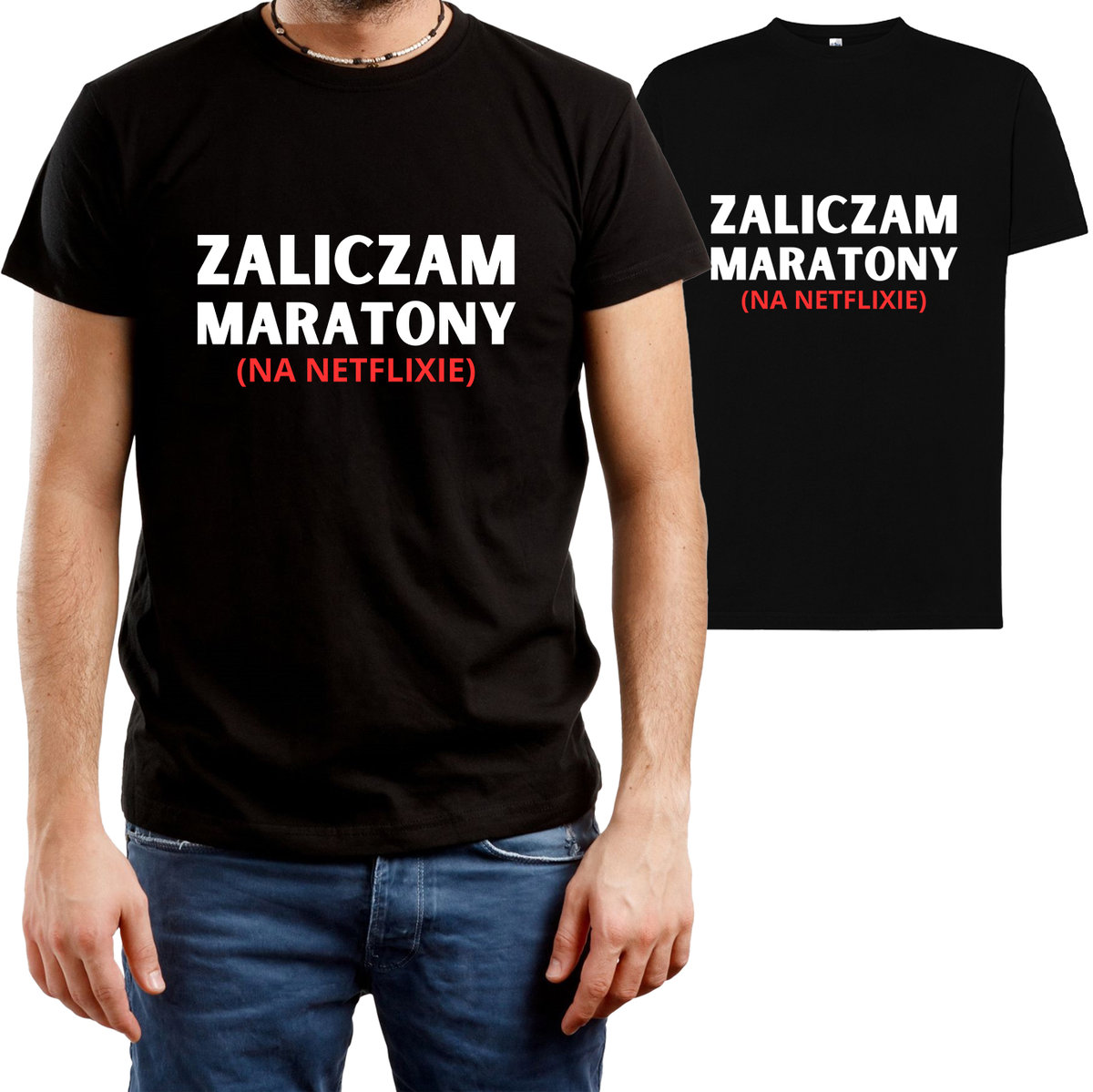 T-SHIRT MĘSKI PREZENT NETFLIX MARATON ŚMIESZNA KOSZULKA CZARNA R-L A407