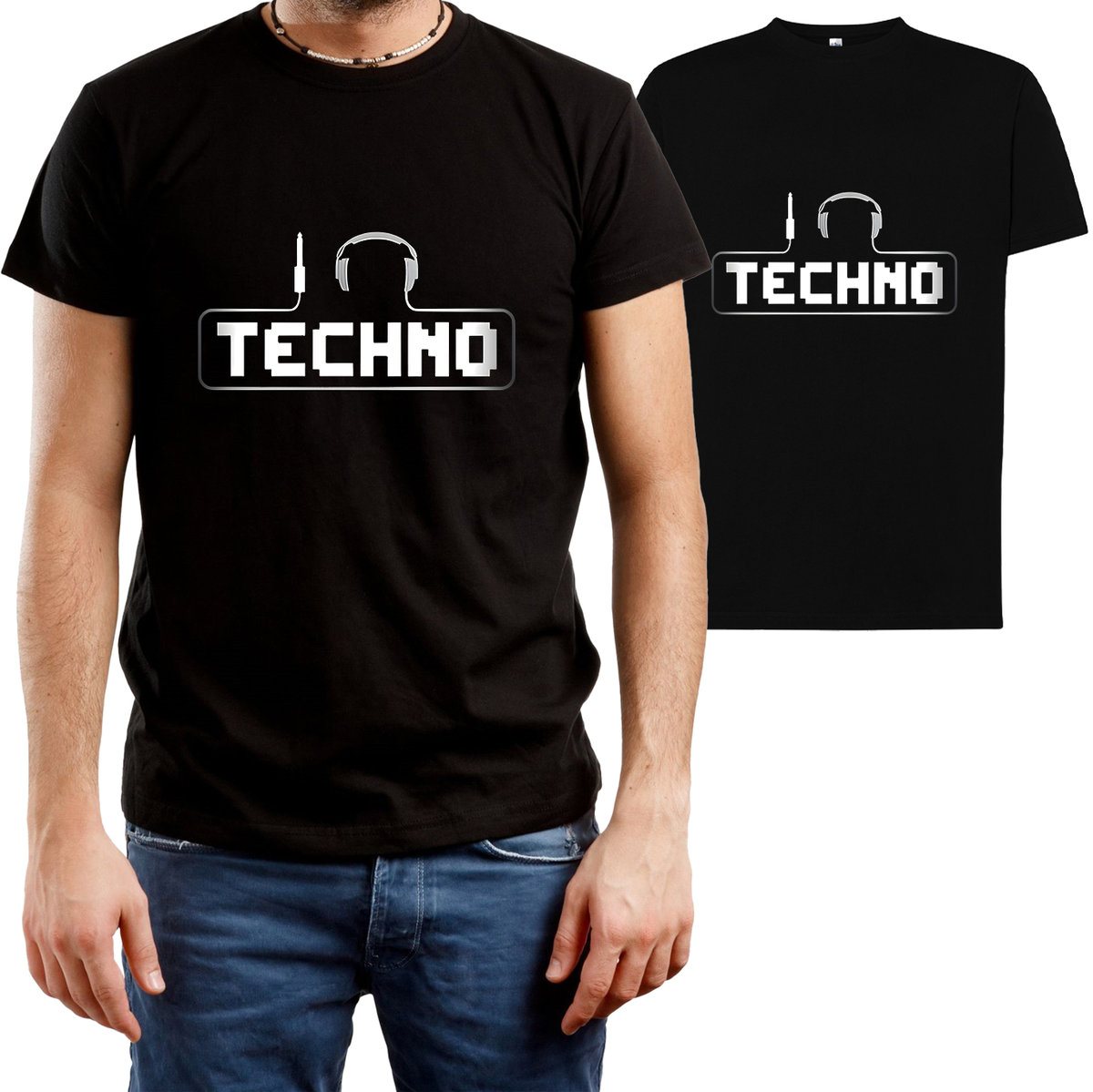 T-SHIRT MĘSKI TECHNO TEKNO MUZYKA DJ RAVE KOSZULKA CZARNA R-S A120
