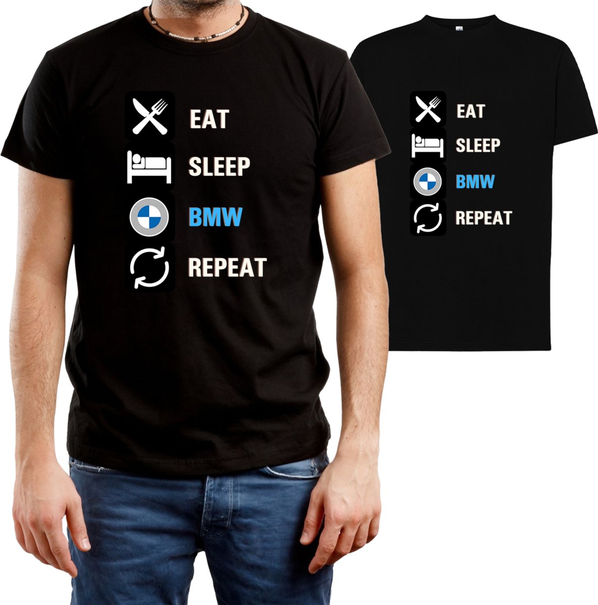 T-SHIRT MĘSKI BMW DLA FANA Z NADRUKIEM BMW M POWER KOSZULKA CZARNA R-M A347