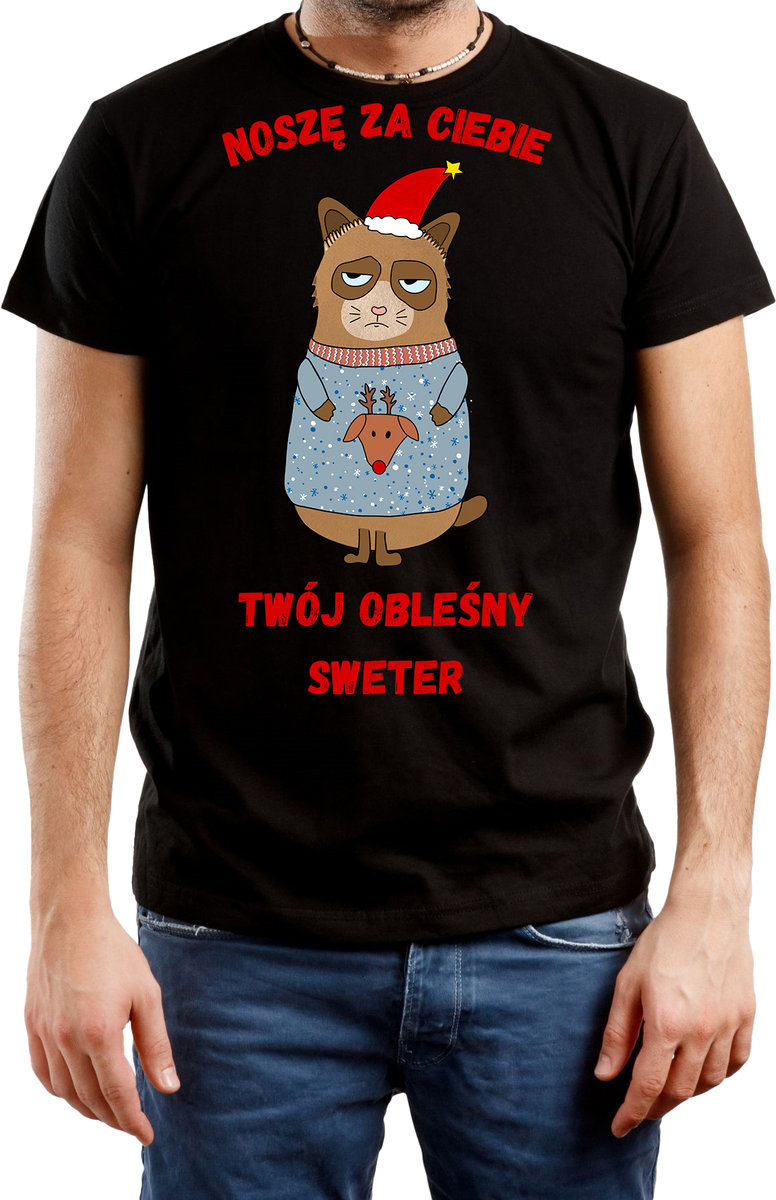 T-SHIRT MĘSKI Z NADRUKIEM PREZENT ŚWIĘTA ŚWIĄTECZNA KOSZULKA CZARNA R-3XL