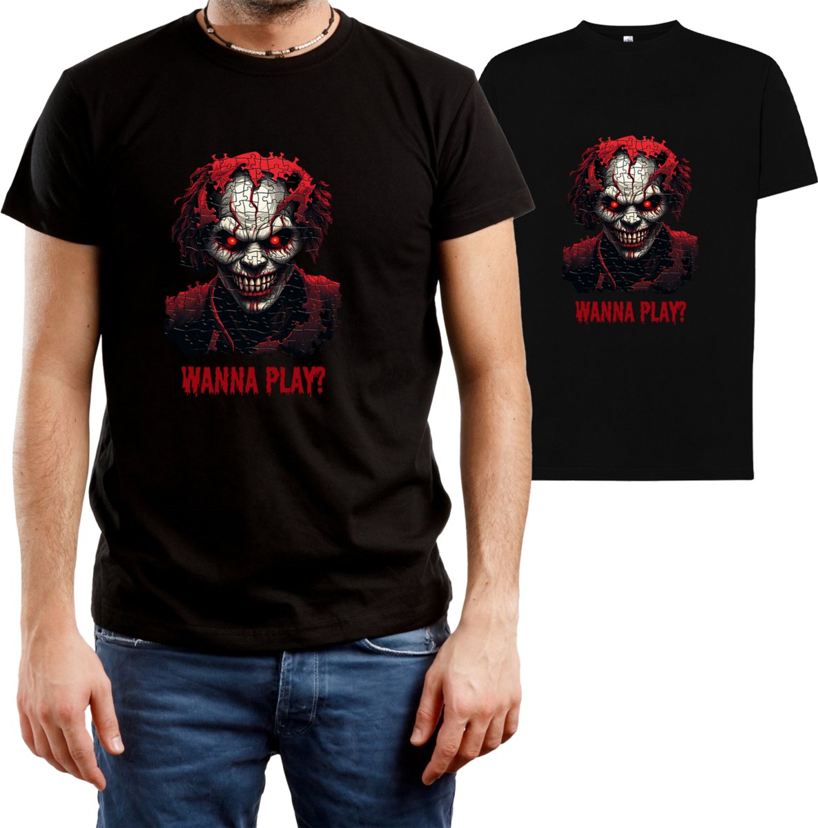 T-SHIRT MĘSKI HORROR PIŁA HALLOWEEN ŚMIESZNA KOSZULKA CZARNA R-S A330