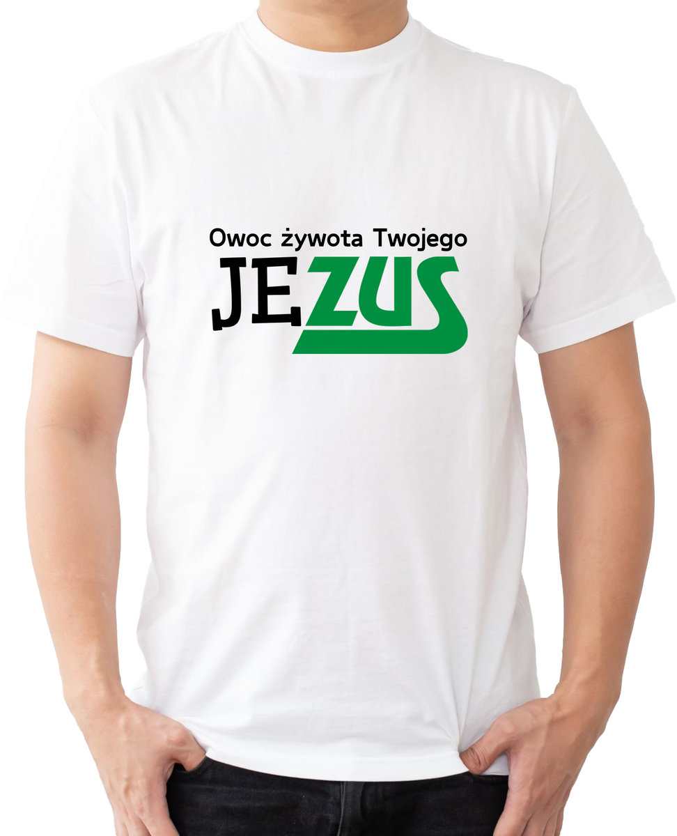 T-SHIRT MĘSKI JEZUS ZUS NA PREZENT ŚMIESZNA KOSZULKA BIAŁA R-M A460