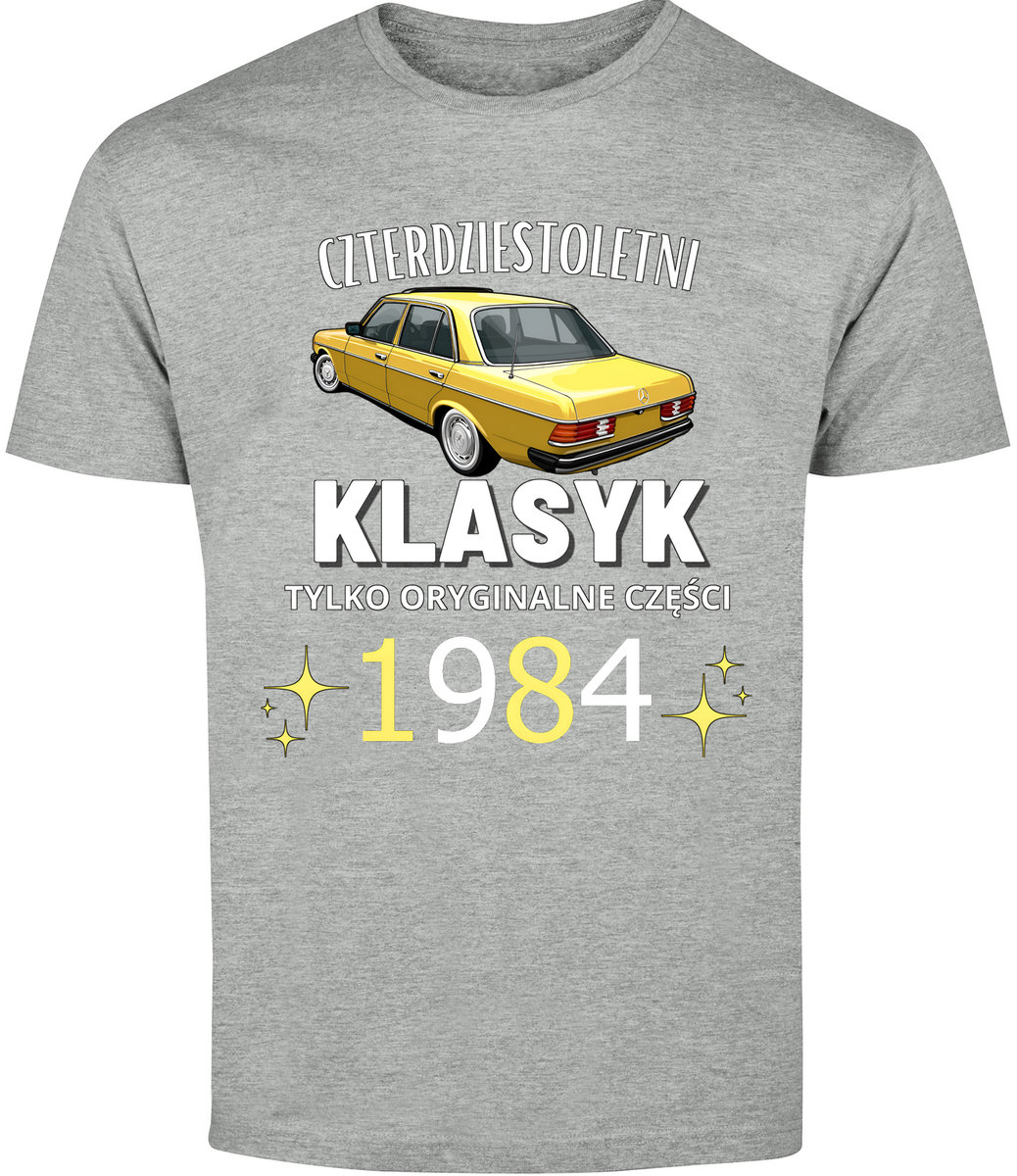 T-SHIRT MĘSKI MERCEDES NA 40 URODZINY PREZENT KOSZULKA SZARA R-3XL A39