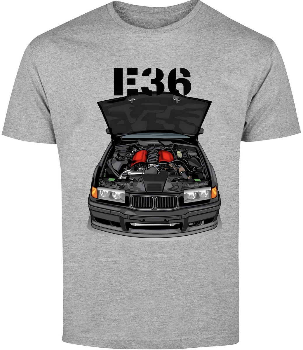 T-SHIRT MĘSKI BMW E36 M3 MOTORYZACYJNA PREZENT KOSZULKA SZARA R-M A78
