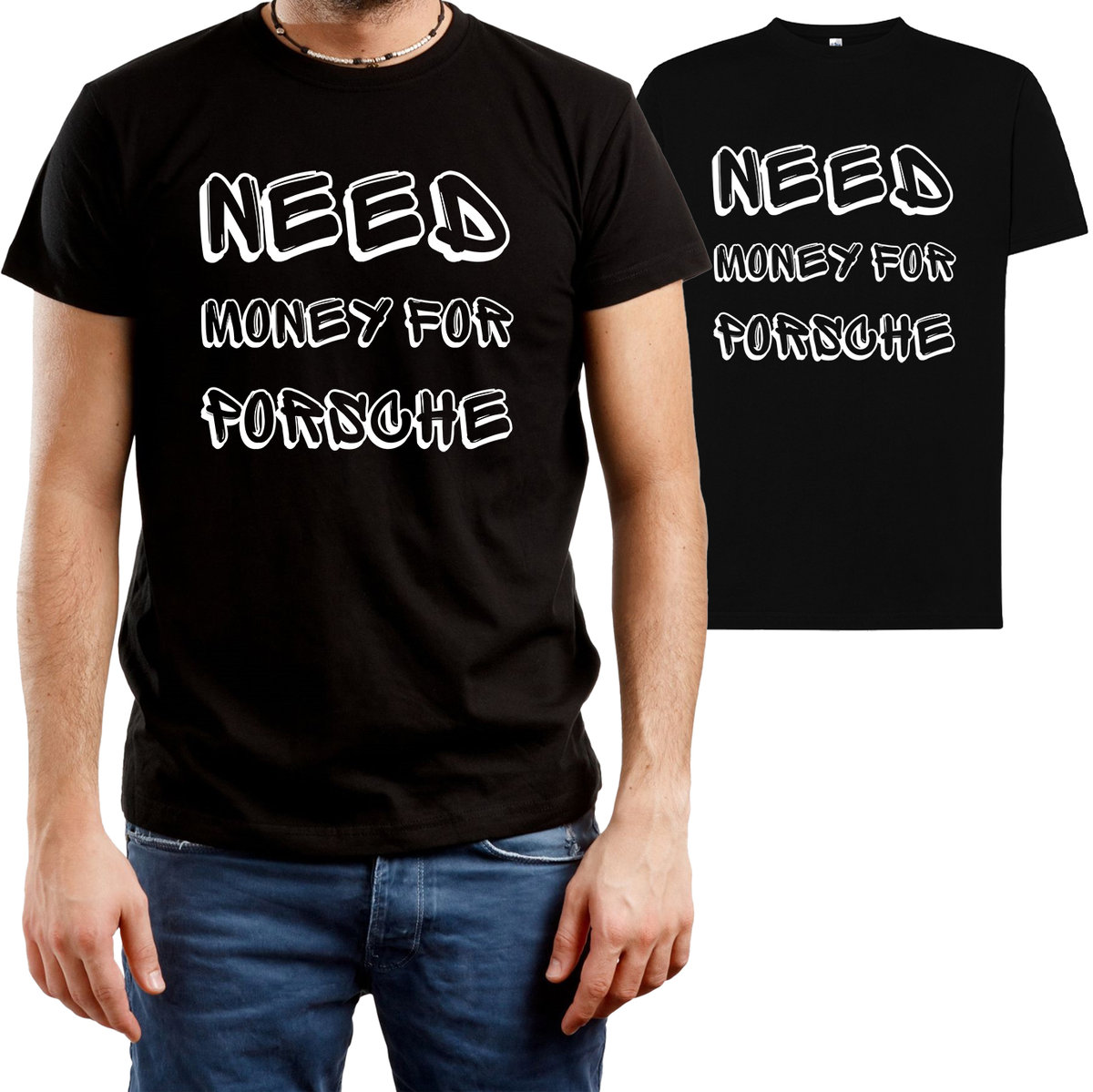 T-SHIRT MĘSKI NEED MONEY FOR PORSCHE PREZENT KOSZULKA CZARNA R-XL A577