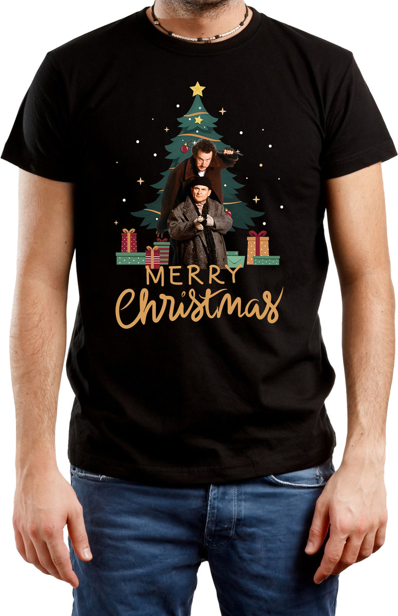 T-SHIRT MĘSKI NADRUK PREZENT ŚWIĘTA ŚWIĄTECZNA KOSZULKA CZARNA R-M A438