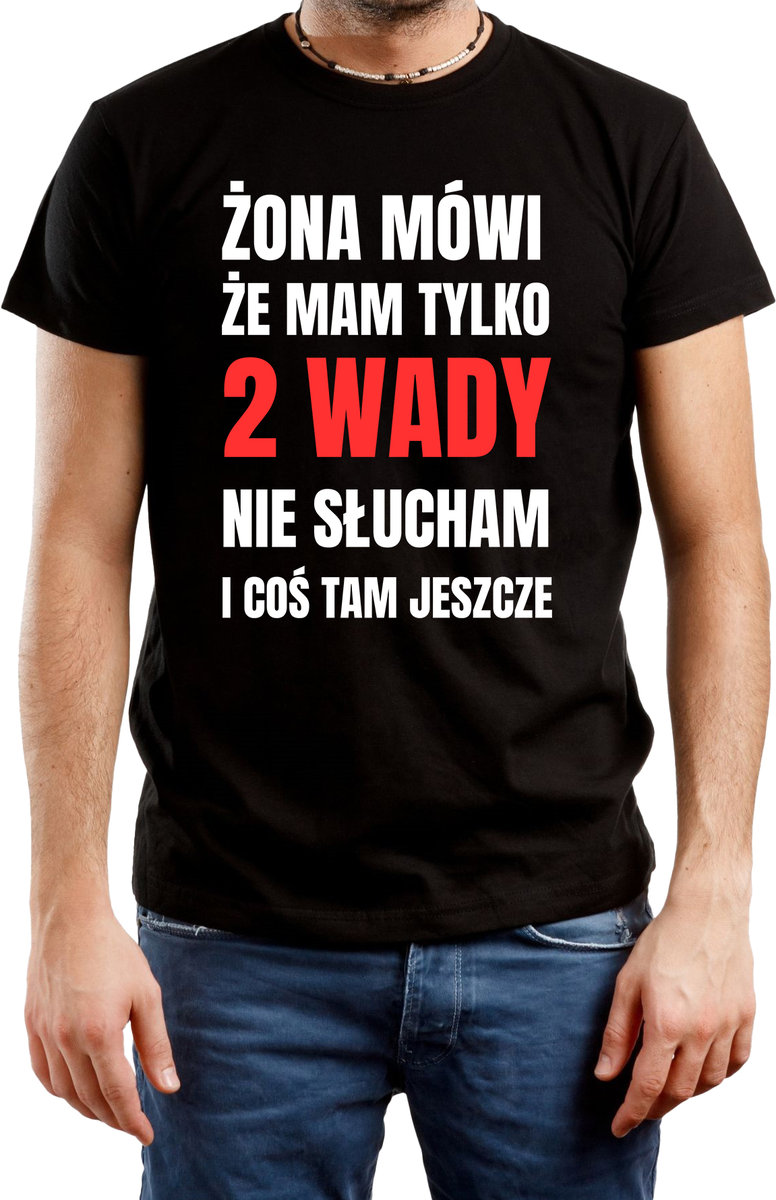 T-SHIRT MĘSKI PREZENT DLA MĘŻA NADRUK ŚMIESZNA KOSZULKA CZARNA R-S A426