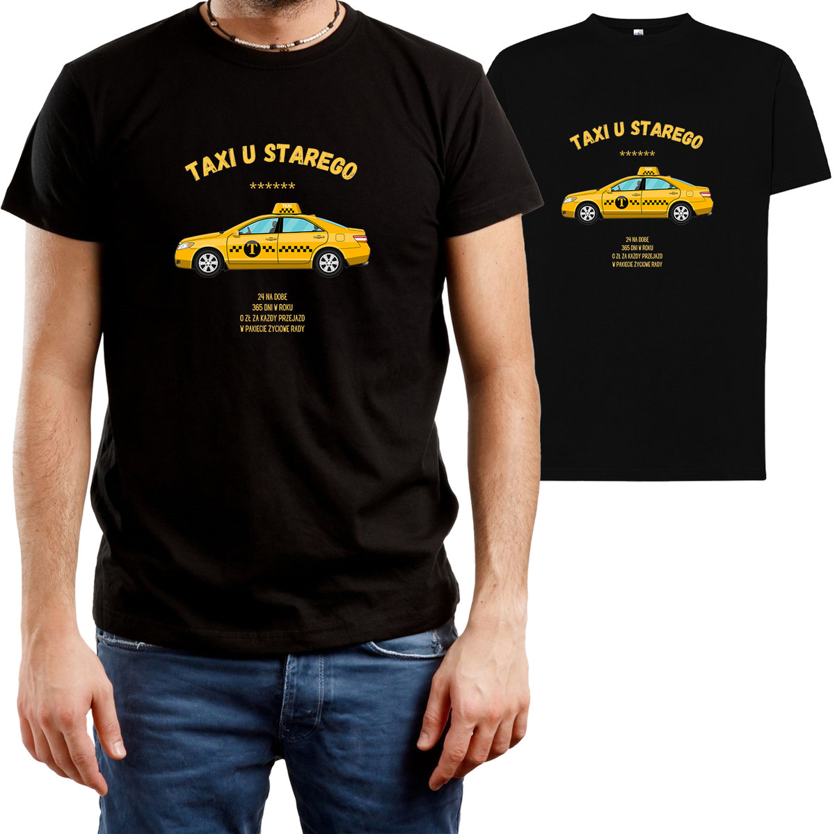 T-SHIRT MĘSKI Z NADRUKIEM TAXI TATA DLA OJCA KOSZULKA CZARNA R-S A192