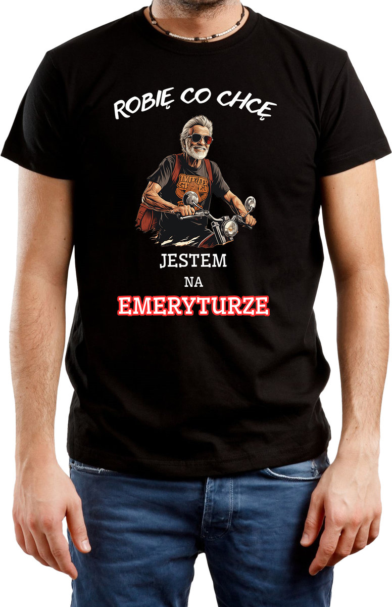 T-SHIRT MĘSKI DLA EMERYTA PREZENT EMERYT Z NADRUKIEM KOSZULKA R-L A26
