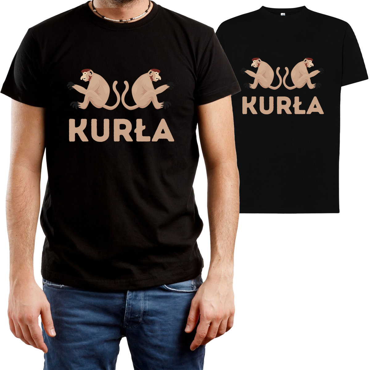 T-SHIRT MĘSKI PREZENT NOSACZ KURŁA ŚMIESZNA KOSZULKA CZARNA R-XL A421