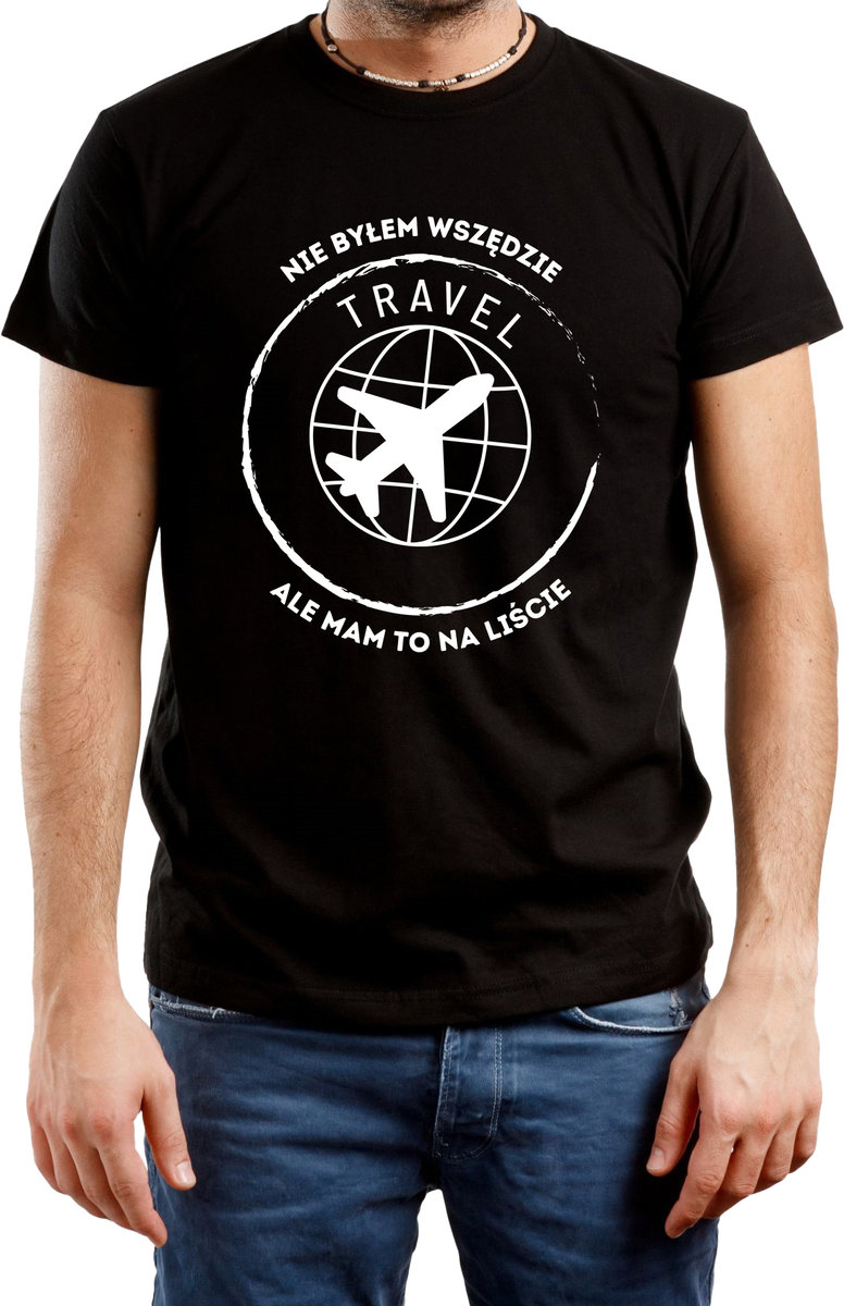 T-SHIRT MĘSKI PREZENT DLA PODRÓŻNIKA PODRÓŻE WAKACJE CZARNA R-XXL A462