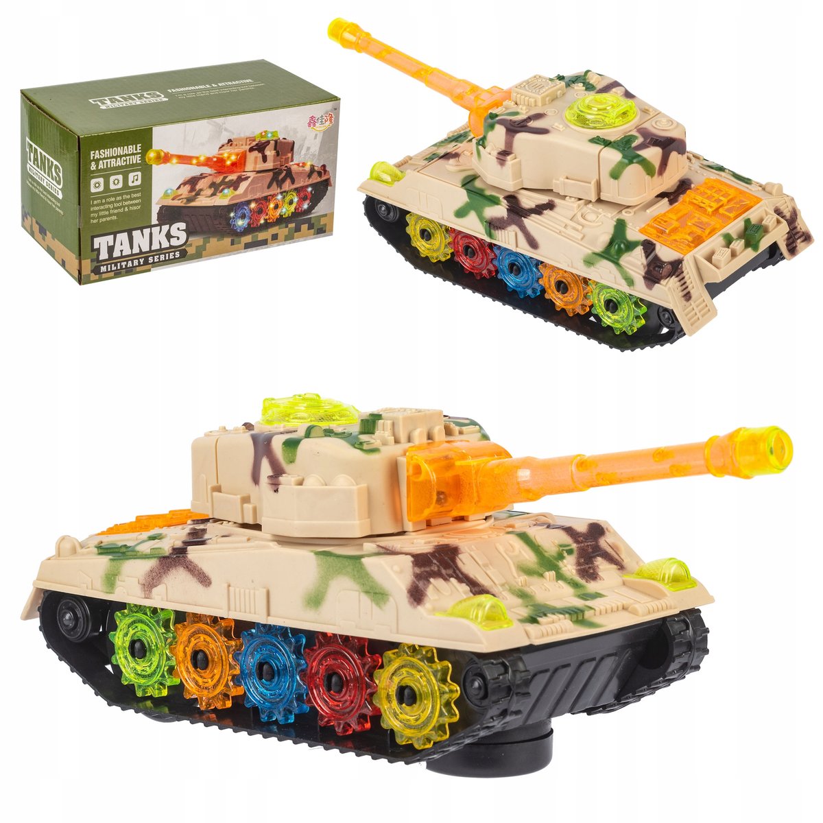 KOLOROWY CZOŁG ZABAWKA WOJSKOWA MILITARIA DLA DZIECI Z ŚWIATŁEM I DŹWIĘKIEM