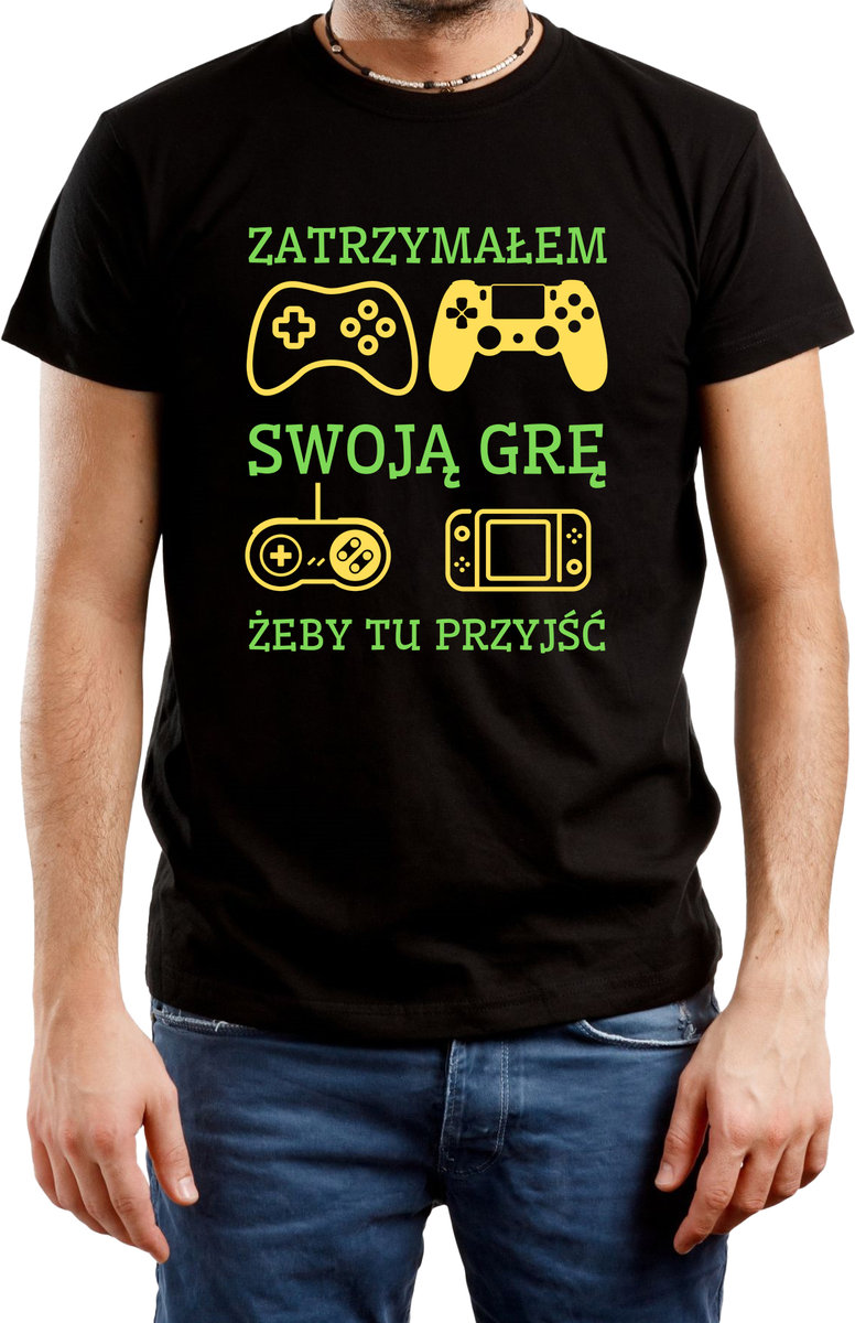 T-SHIRT MĘSKI PREZENT DLA GRACZA XBOX PLAY KOSZULKA CZARNA R-XL A509