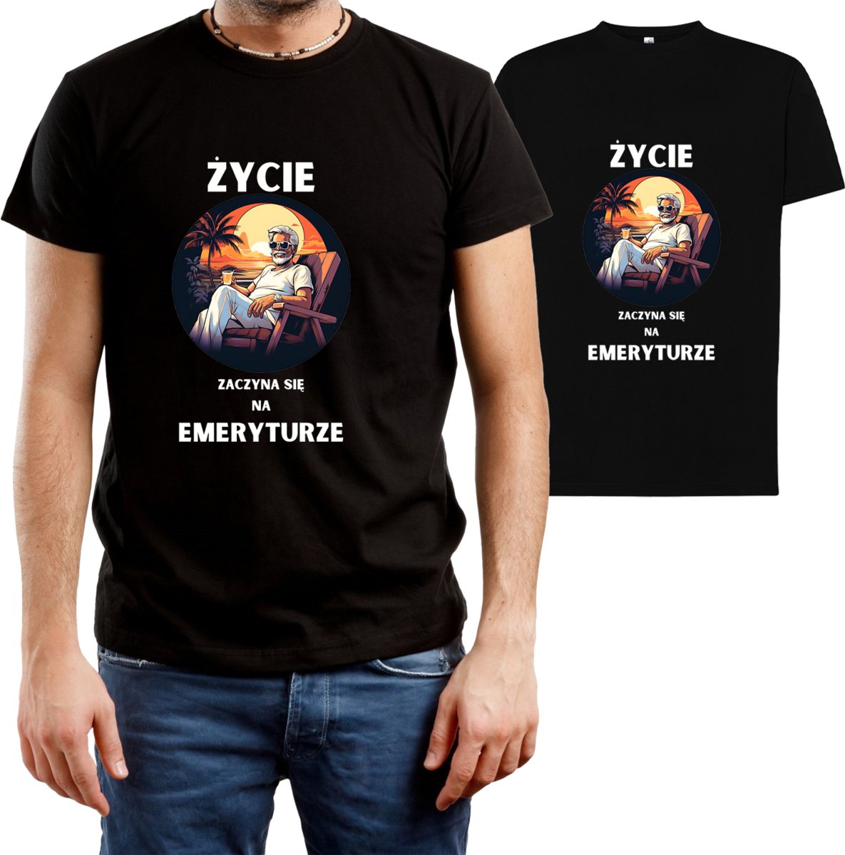 T-SHIRT MĘSKI DLA EMERYTA PREZENT EMERYT Z NADRUKIEM KOSZULKA BLACK R-XL A