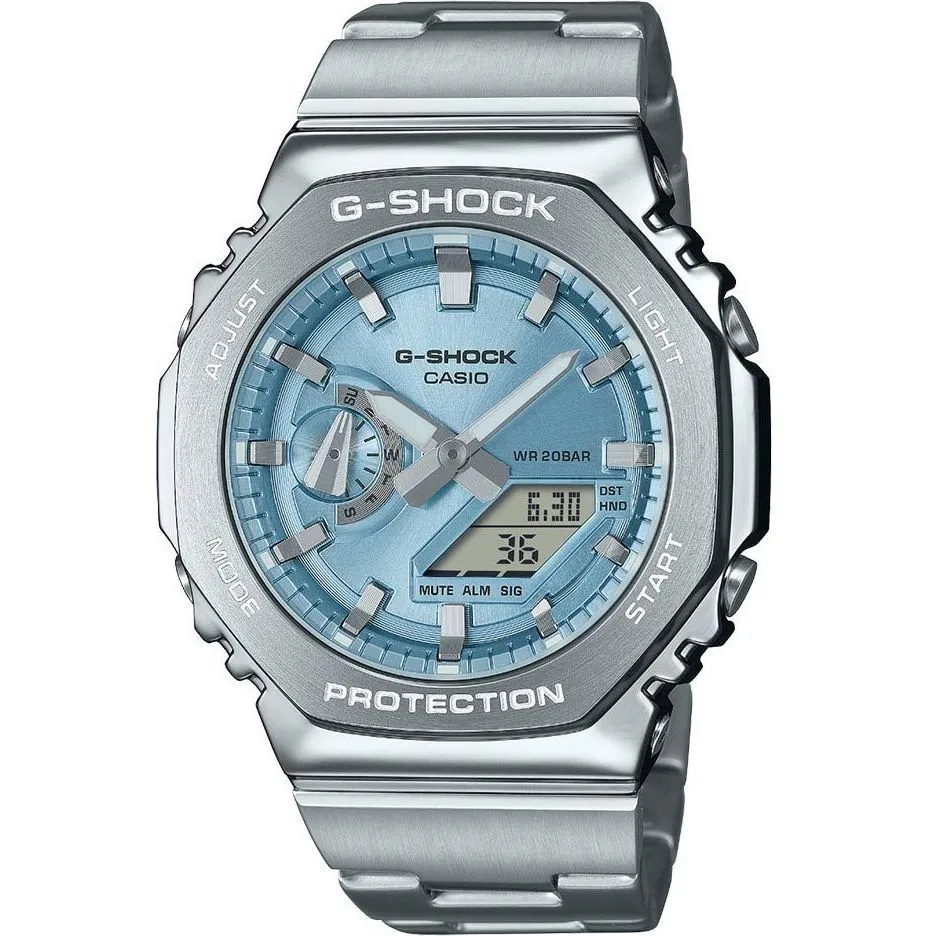 Casio G-SHOCK G-STEEL zegarek na bransolecie srebrny niebieski GM-2110D-2AER