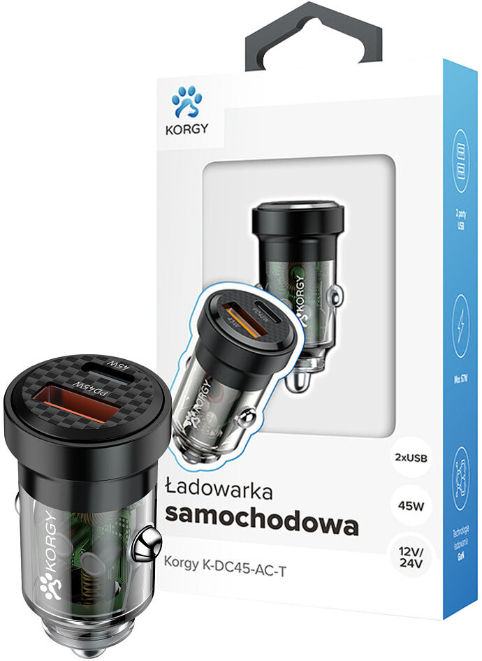 Ładowarka samochodowa Korgy K-DC45-AC-T 45W Darmowa dostawa od 99 zł!