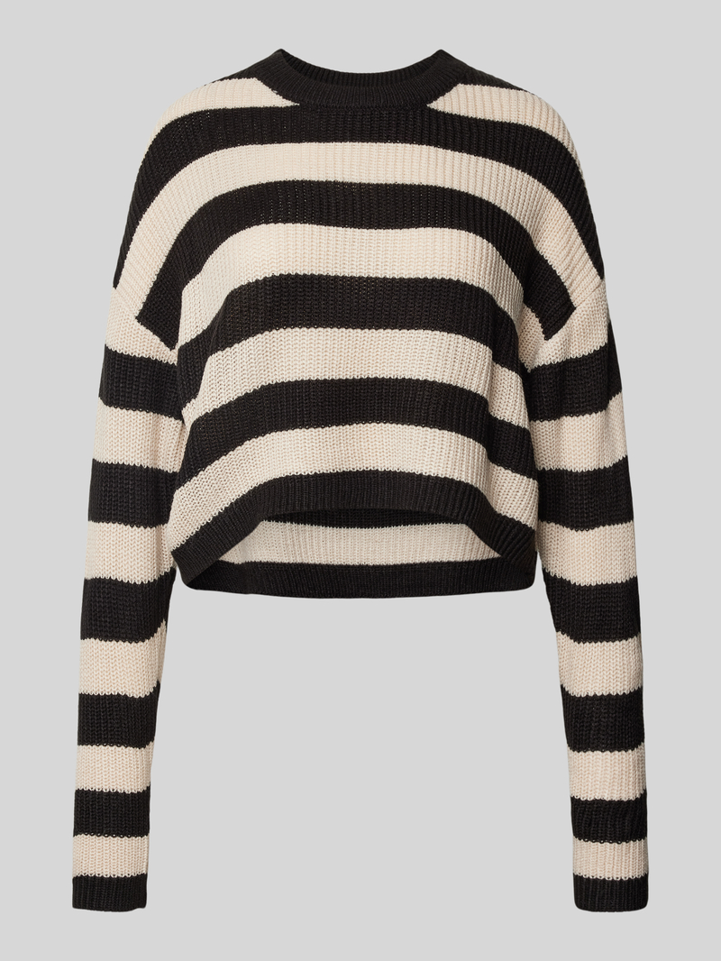 Sweter z dzianiny o kroju regular fit z szerokim wzorem w paski i obniżonymi ramionami model ‘MALAVI’