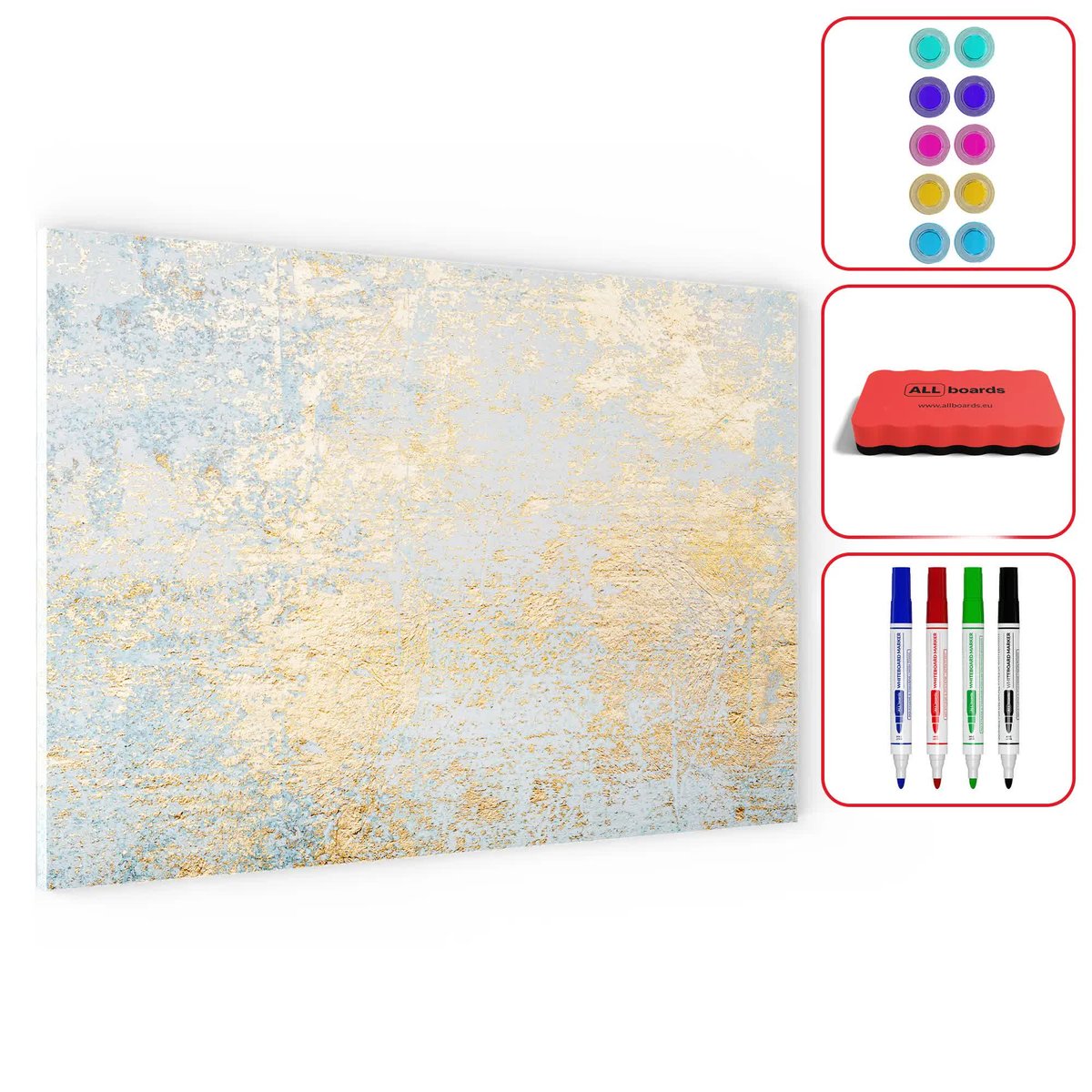Tablica na magnesy METALboards,  złoty beton 90x60 cm + zestaw akcesoriów