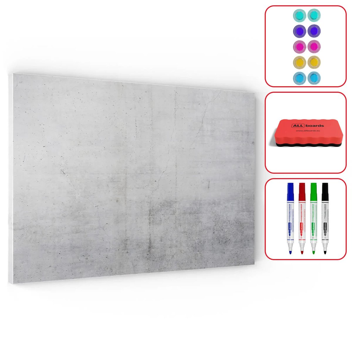 Tablica na magnesy METALboards, cement 60x40 cm + zestaw akcesoriów