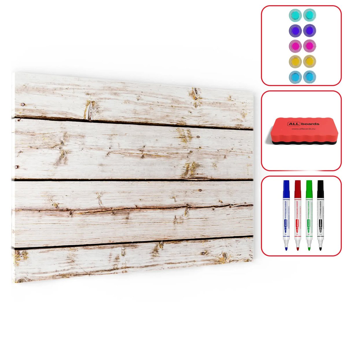 Tablica na magnesy METALboards, deski w bieli 90x60 cm + zestaw akcesoriów