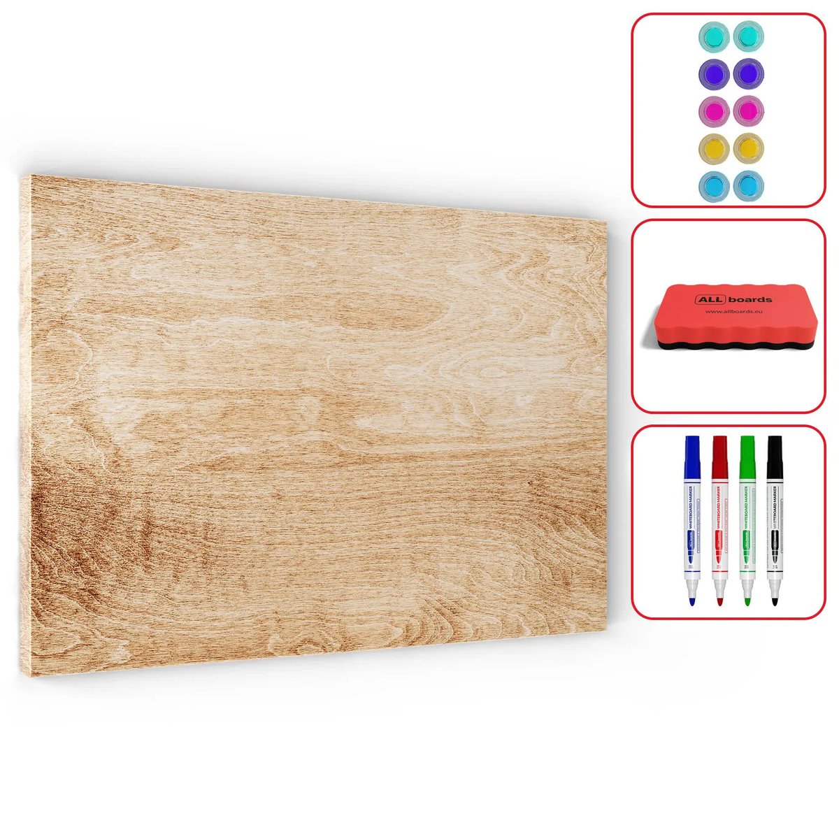 Tablica na magnesy METALboards, lite drewno 60x40 cm + zestaw akcesoriów