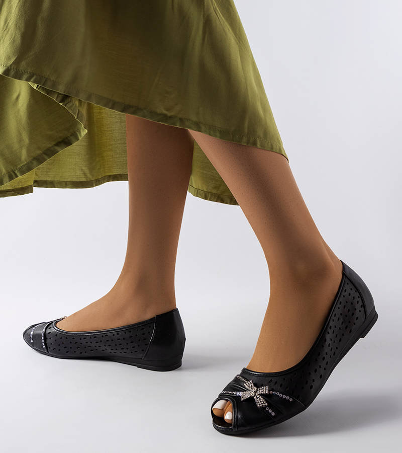 Ażurowe czarne balerinki z kokardką Simpsville-38