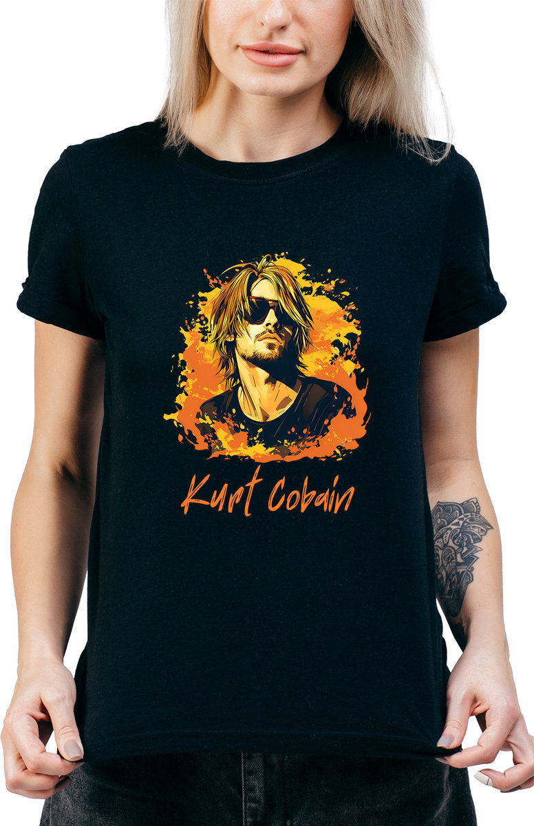 T-SHIRT DAMSKI Z NADRUKIEM PREZENT NIRVANA GRUNGE ROCK R-M   A226