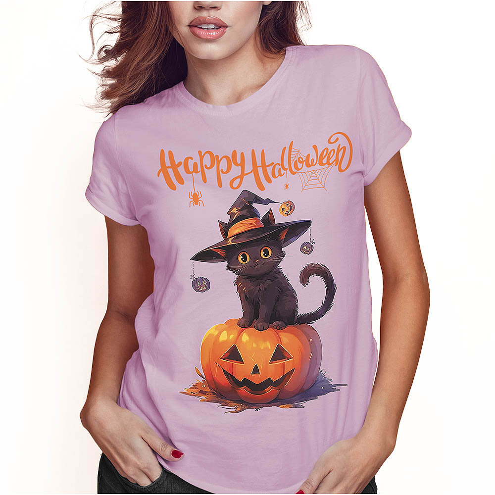 KOSZULKA DAMSKA T-SHIRT HALLOWEEN KOT CZAROWNICA DYNIA SUPER JAKOŚĆ