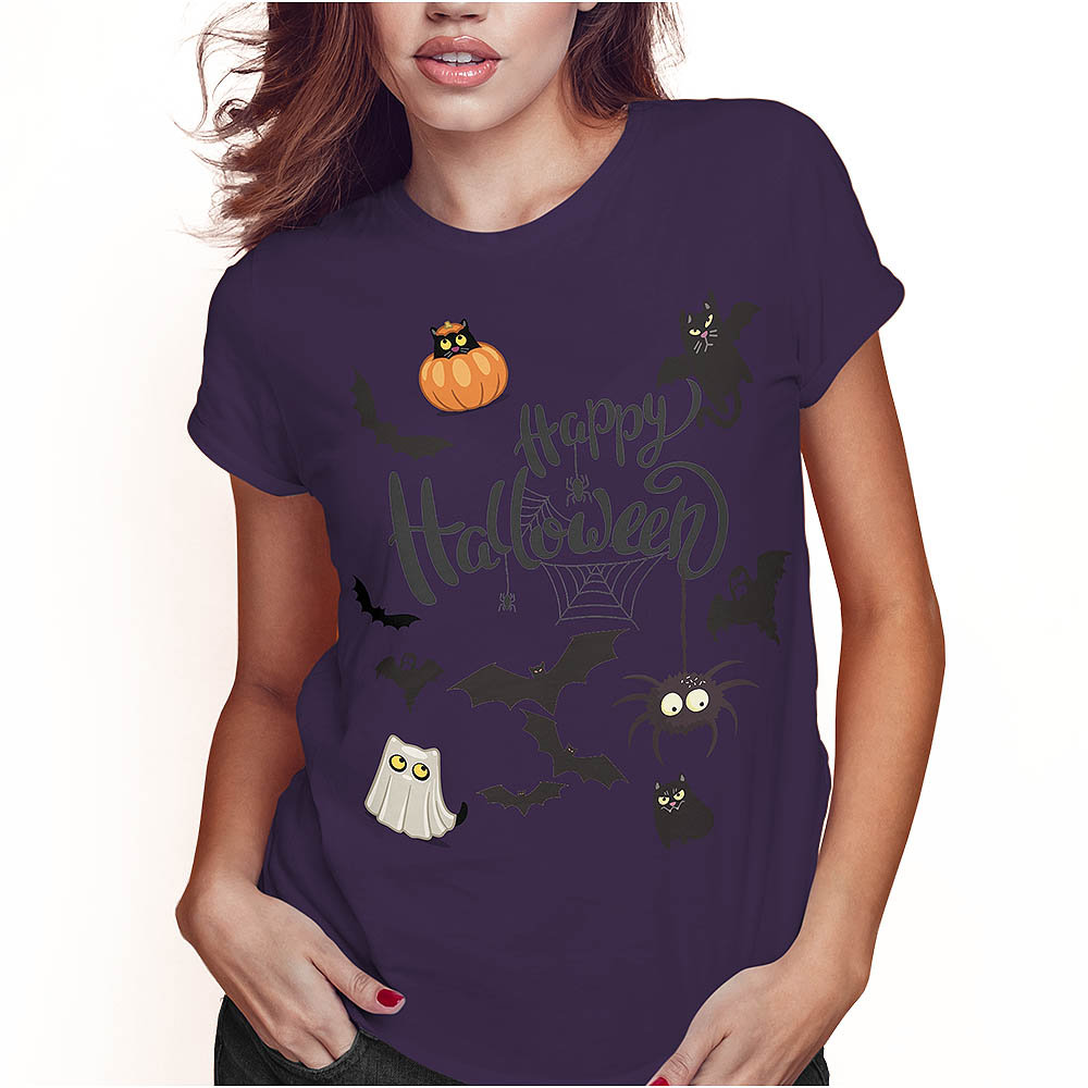 KOSZULKA DAMSKA T-SHIRT HAPPY HALLOWEEN KOTY KOTKI SUPER JAKOŚĆ