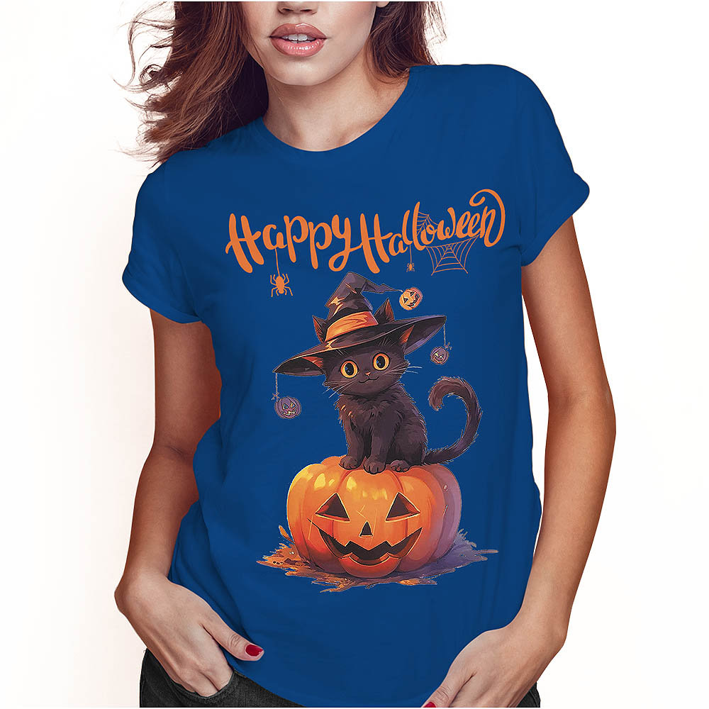 KOSZULKA DAMSKA T-SHIRT HALLOWEEN KOT CZAROWNICA DYNIA SUPER JAKOŚĆ