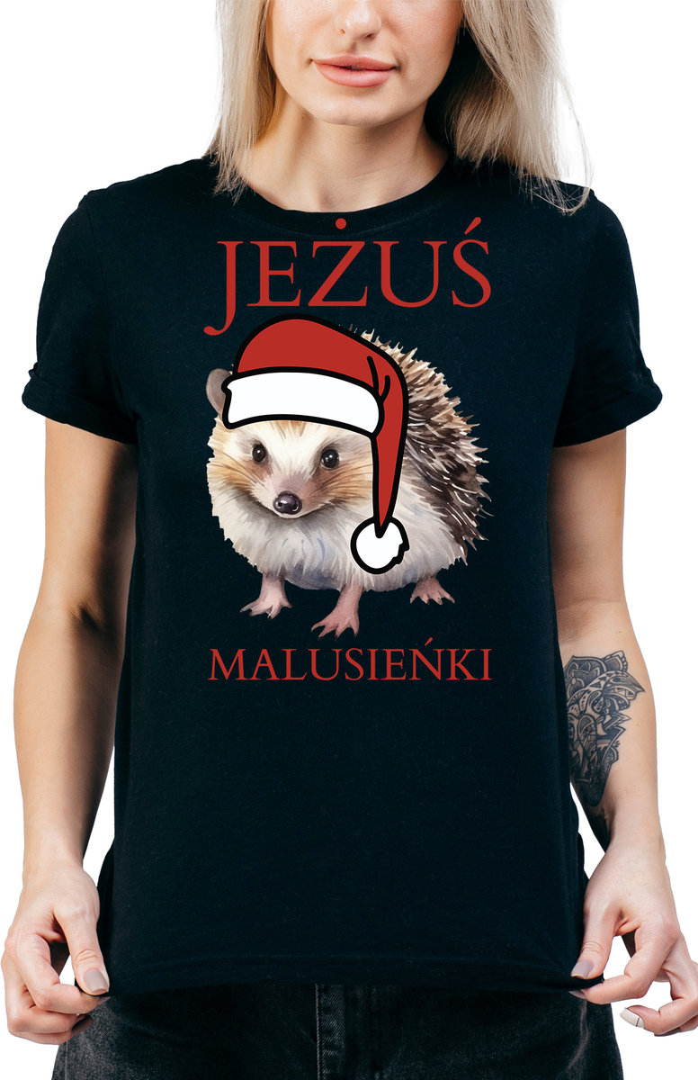 T-SHIRT DAMSKI Z NADRUKIEM ŚWIĘTA PREZENT ŚWIĄTECZNA KOSZULKA CZARNA R-S  MODEL  A473