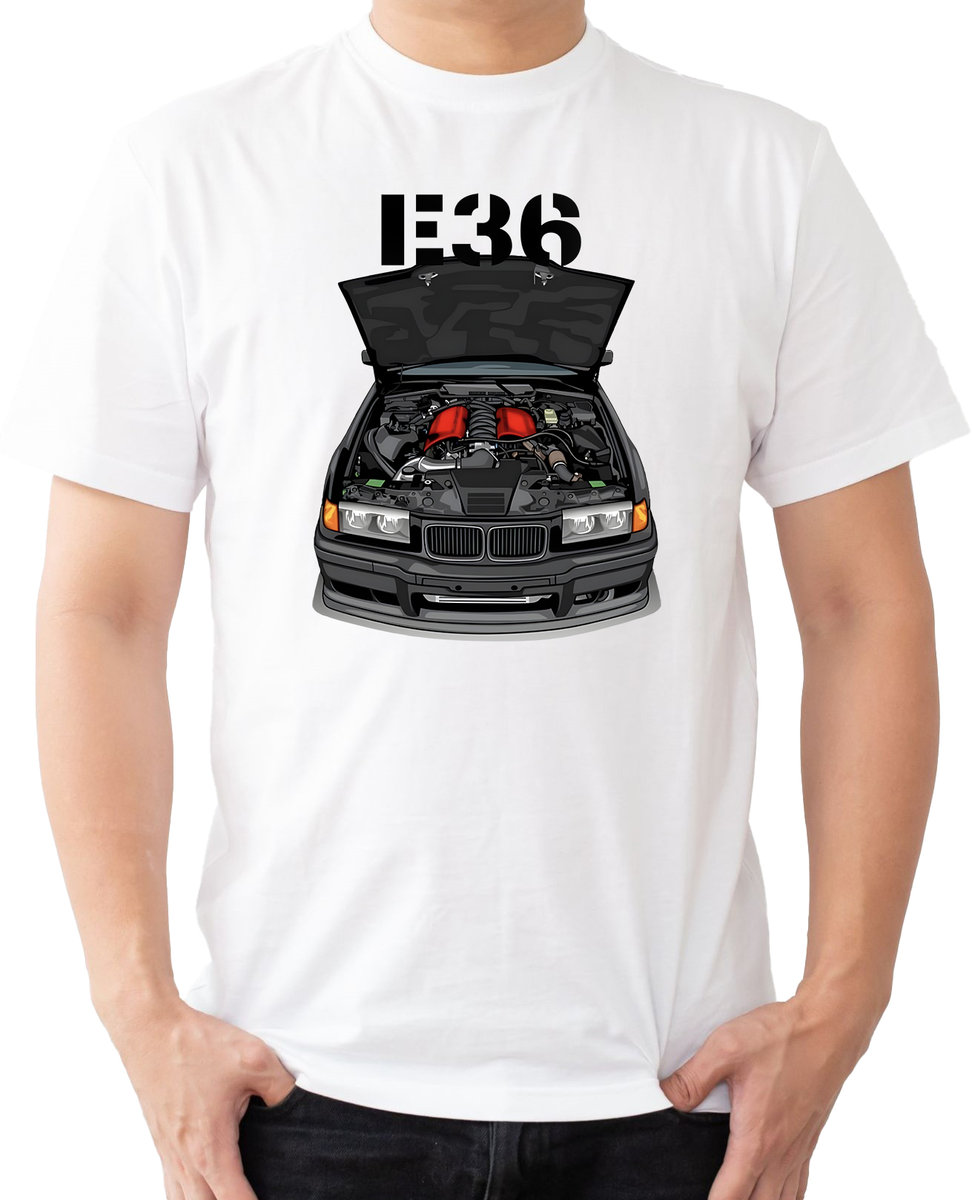 T-SHIRT MĘSKI MOTORYZACYJNA BMW E36 M3 M POWER KOSZULKA BIAŁA R-XL A78