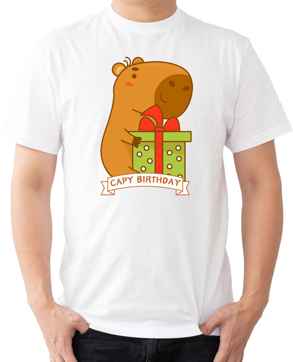T-SHIRT MĘSKI PREZENT URODZINY 30 40 50 KAPIBARA KOSZULKA BIAŁA R-S A677